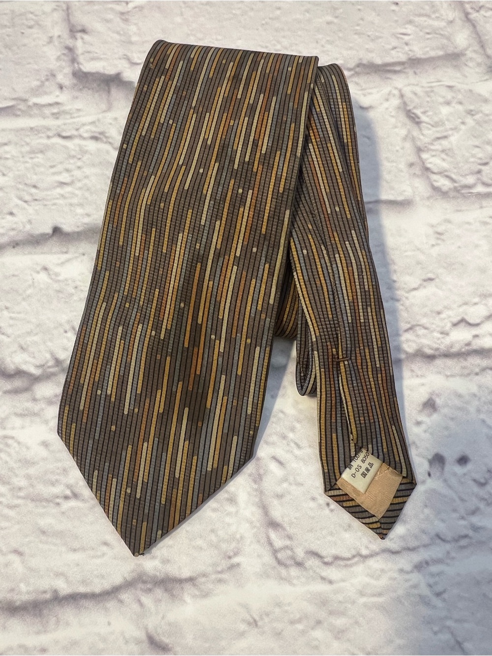 Rare Vintage 1970s 100% Silk Pierre Cardin Gray, Tan and Brown Striped Men's Tie